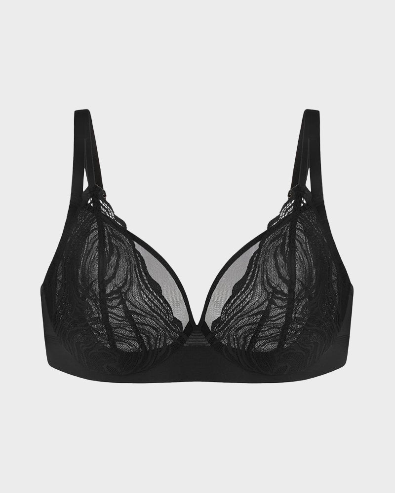Plus Size Lace Mesh Full-Coverage Underwire Bra